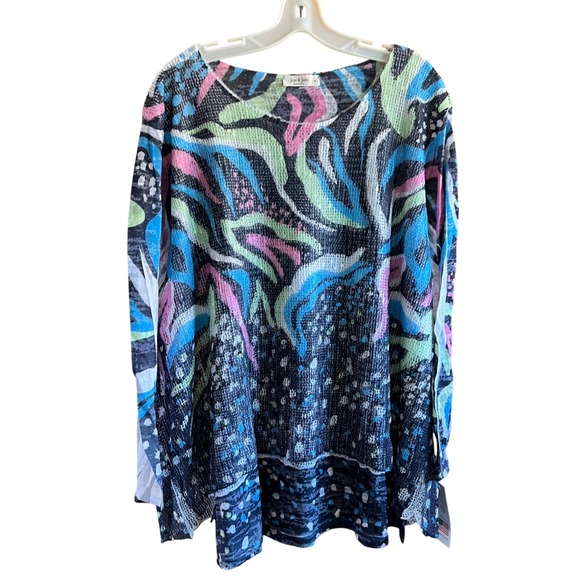 Jess & Jane 3X "Lush" Tunic Top Colorful Print Long Sleeve Made in USA 3X - Picture 1 of 8